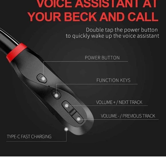 Neckband Bluetooth Headphones, Long Battery Life, 100 Hours, IPX5 Waterproof - Picture 3 of 7